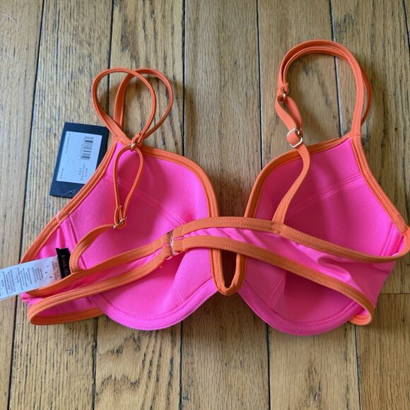Kate Spade Size Large Bikini Top Swimsuit Orange Pink Underwire Adjustable Strap - Picture 2 of 6